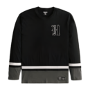 Hollister Long Sleeve Logo Graphic Hockey T-Shirt - Black & White & Gray