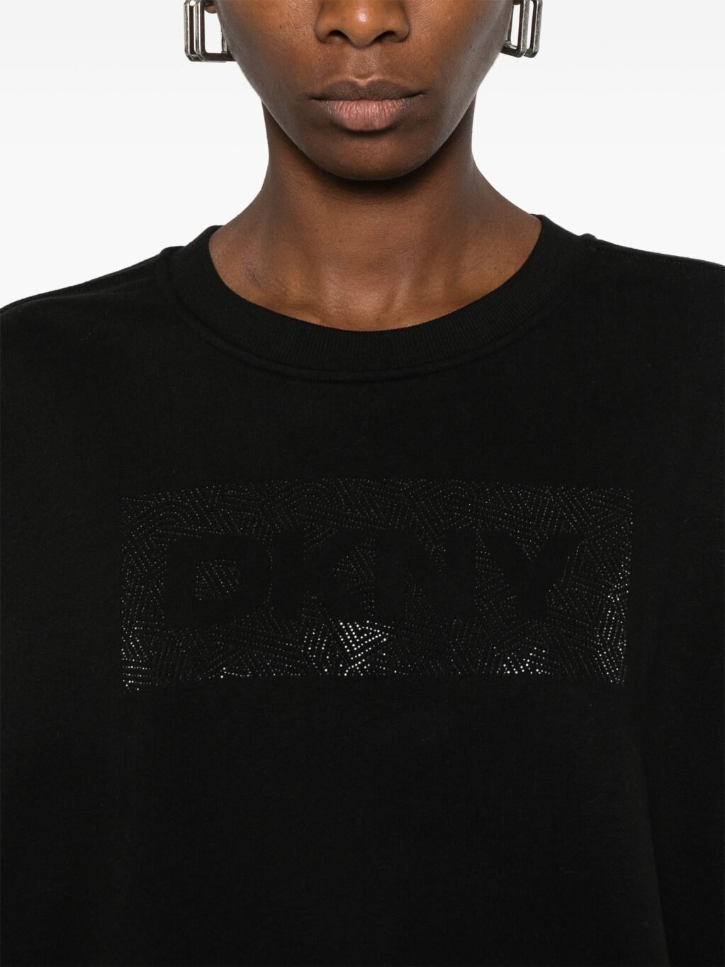 DKNY SPORT WIDE CROPPED STRASS LOGO SWEATSHIRT